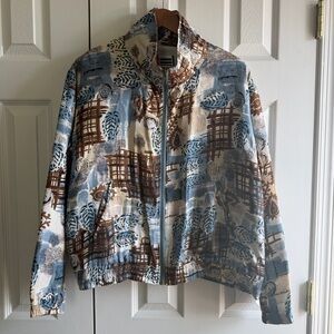 Vintage EVR 100% Silk Zip Jacket | Abstract Print | Medium
